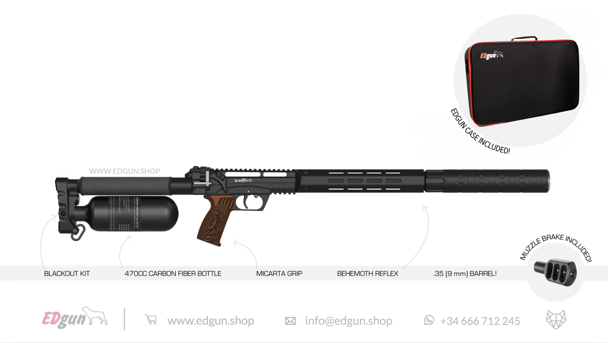 EDgun · Leshiy 2 NINE · 470cc Carbon Fiber Bottle · Reflex 450mm · Cal .35 (9mm)