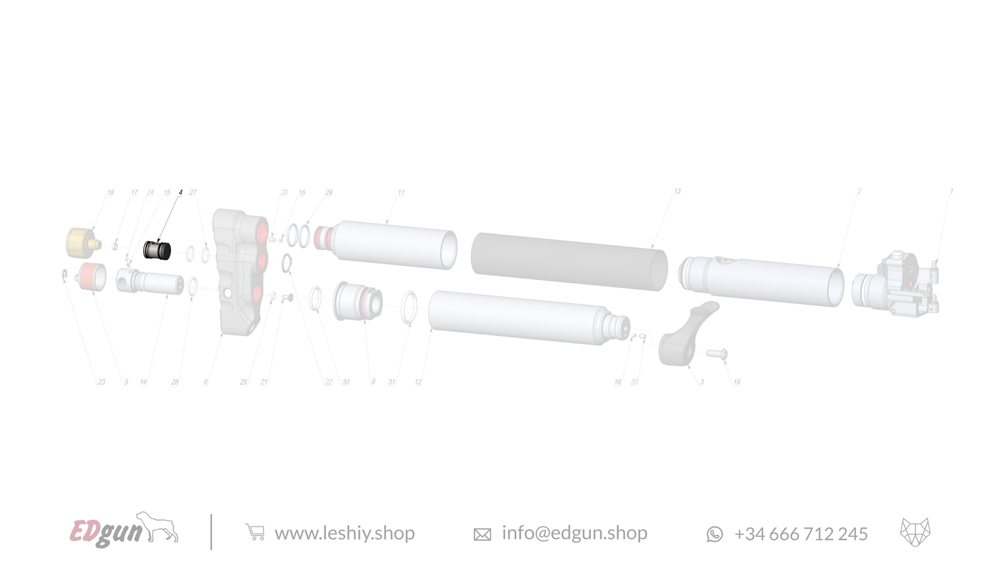 Leshiy 2 Spare Parts: New Reservoir/Butt diagram