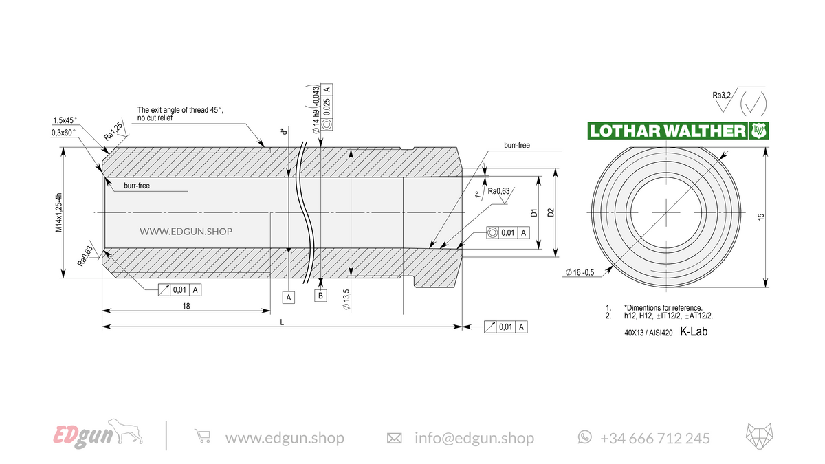 WPB Lothar Walther Premium Experimental Barrels diagram
