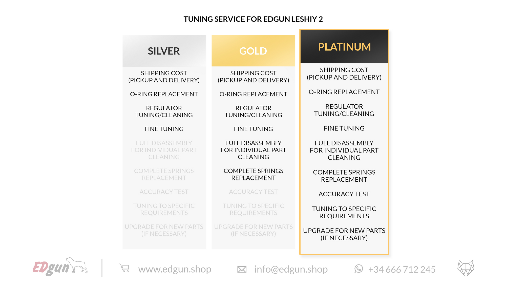 Edgun tuning service in platinum