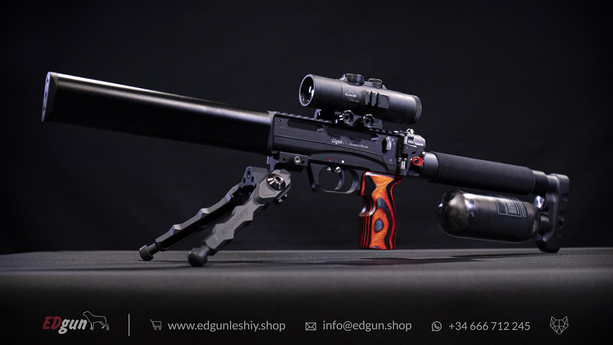 Side view of an airgun with the carbon fiber bottle 350cc