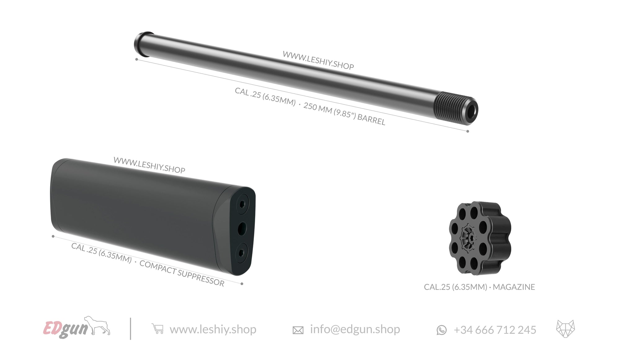 Leshiy 2 kit 250mm (9.85¨) Alfa Precision barrel, compact suppressor and magazine